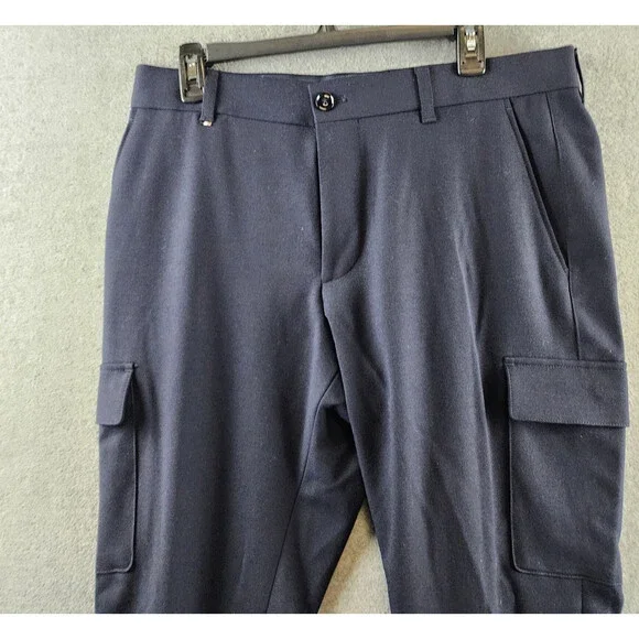 BOSS Pepe Cargo Wool Relaxed Fit Pants Mens 32R Dark Blue Zip Fly Button Closure